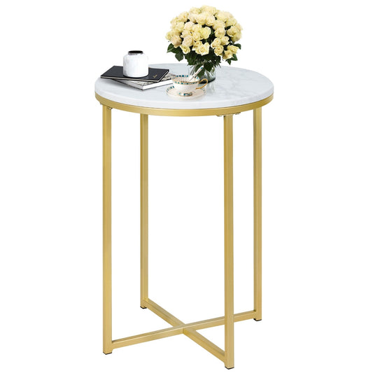 X-Shaped Marble Top Small Round Side Table End Table - Gallery Canada