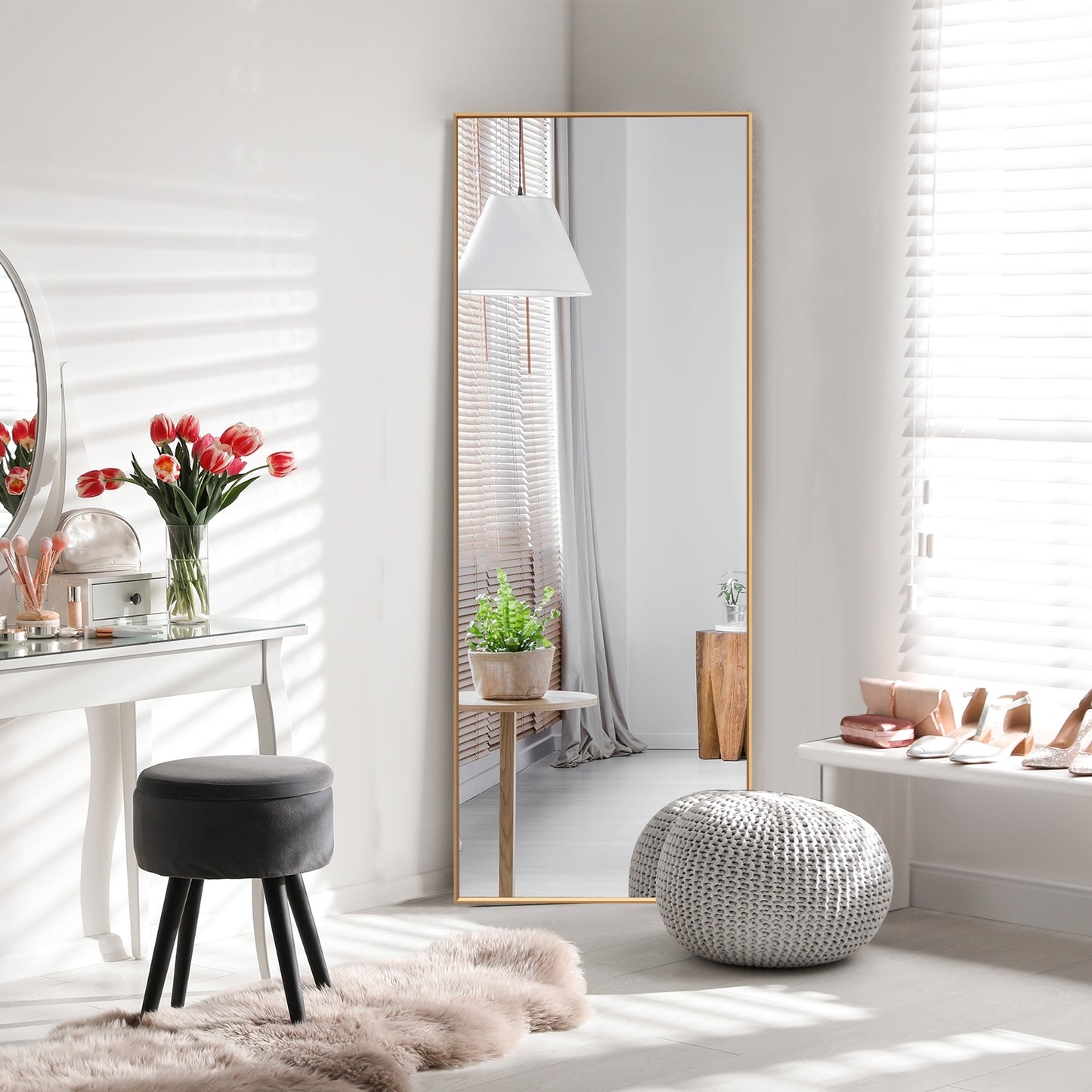 59 Inch Full Length Mirror Large Rectangle Bedroom Mirror, Golden Wall Mirrors at Gallery Canada