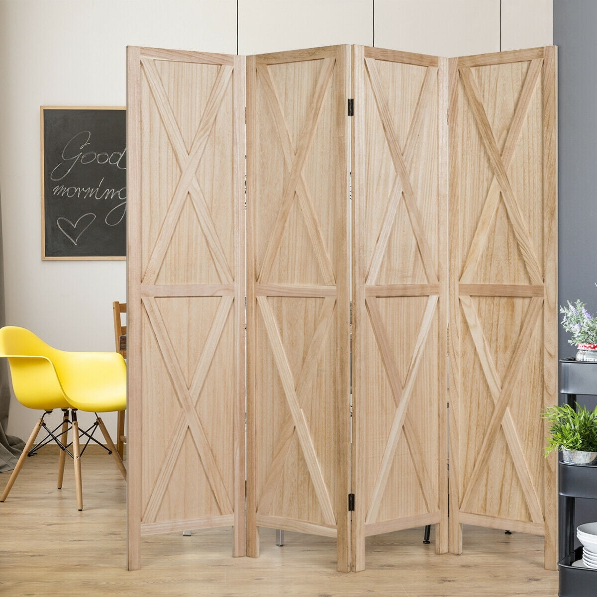 5.6 Ft 4 Panels Folding Wooden Room Divider, Natural Room Dividers   at Gallery Canada