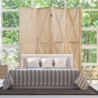 5.6 Ft 4 Panels Folding Wooden Room Divider, Natural Room Dividers   at Gallery Canada