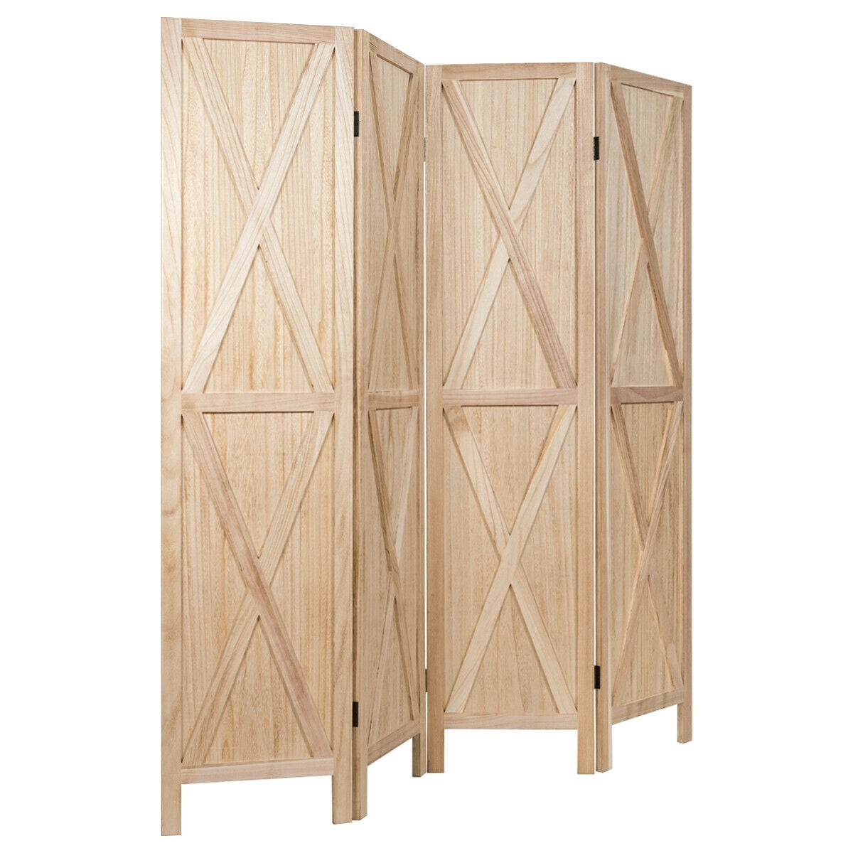 5.6 Ft 4 Panels Folding Wooden Room Divider, Natural Room Dividers   at Gallery Canada