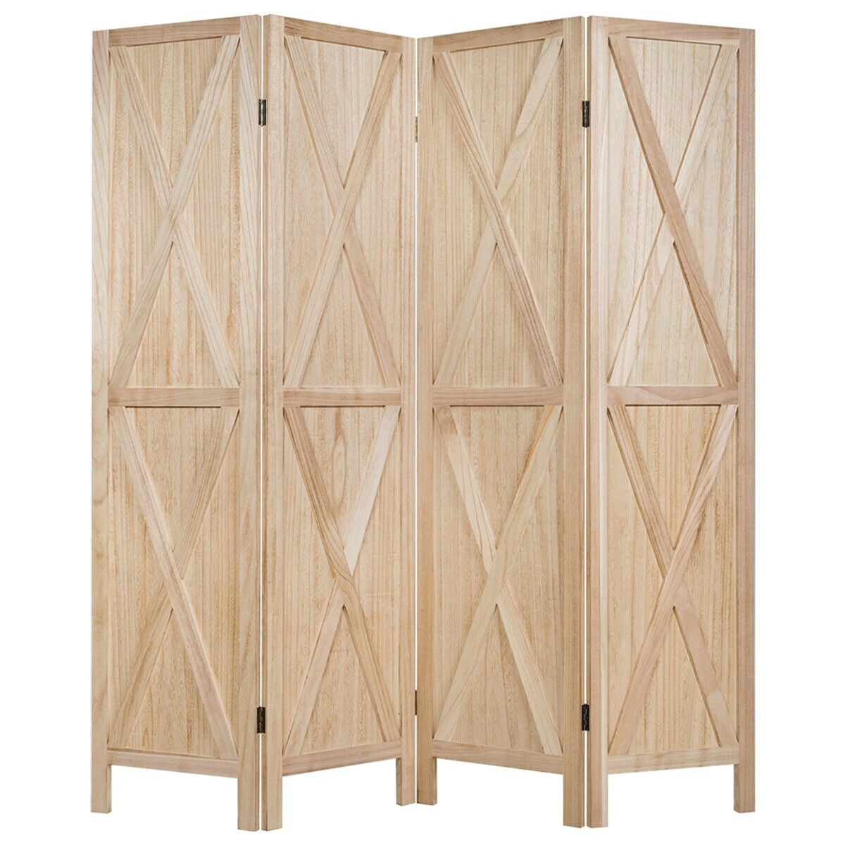 5.6 Ft 4 Panels Folding Wooden Room Divider, Natural Room Dividers   at Gallery Canada