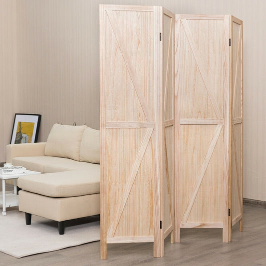 4 Panels Folding Wooden Room Divider, Natural Room Dividers Natural  at Gallery Canada