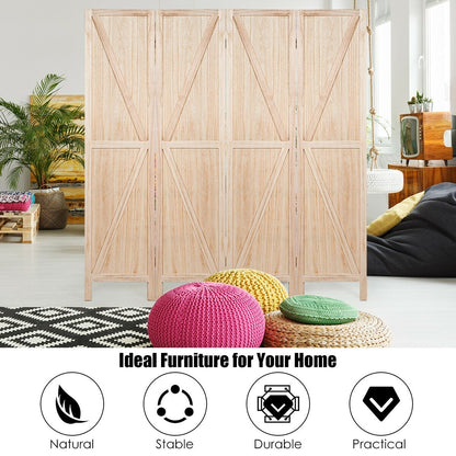 4 Panels Folding Wooden Room Divider, Natural Room Dividers   at Gallery Canada