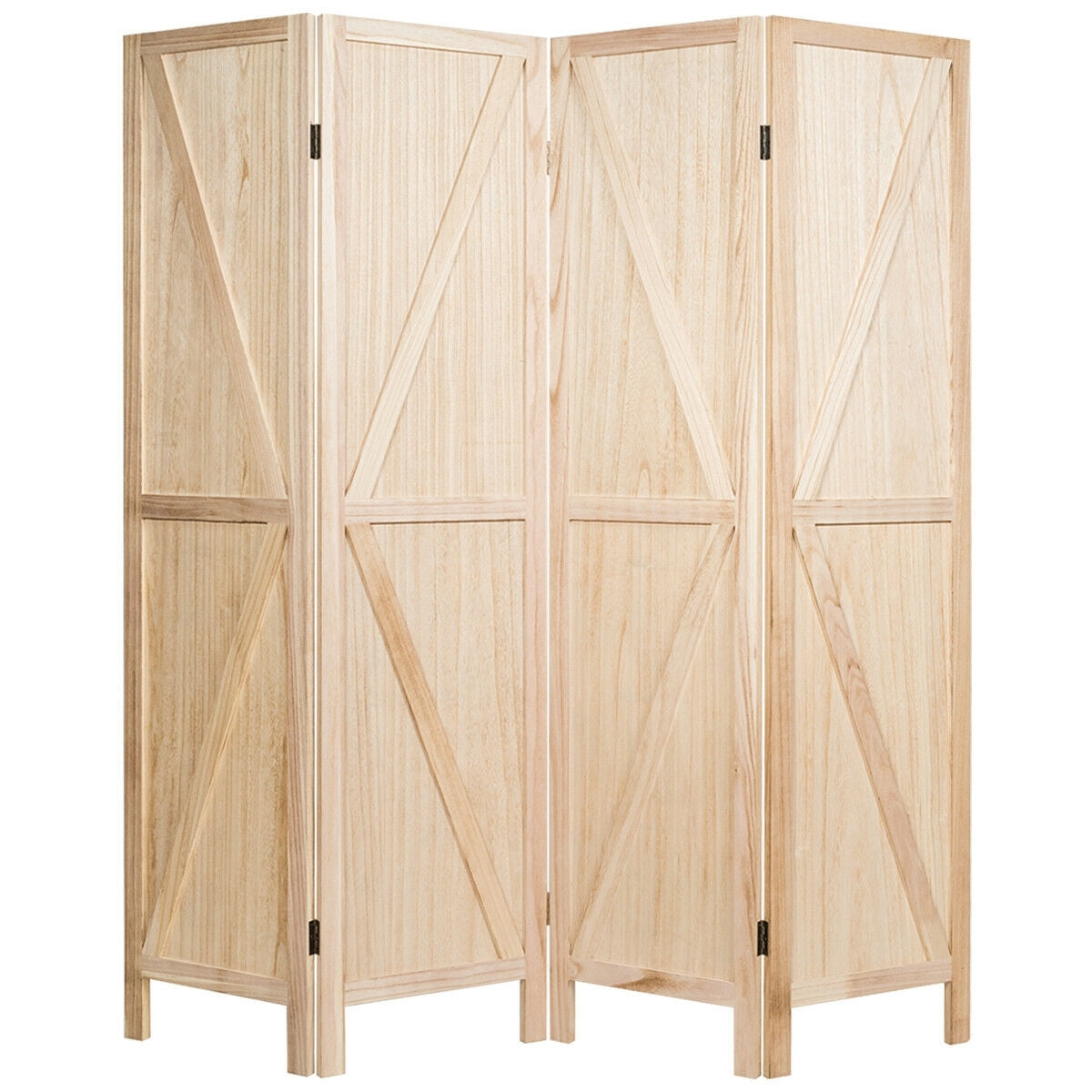 4 Panels Folding Wooden Room Divider, Natural Room Dividers Natural  at Gallery Canada