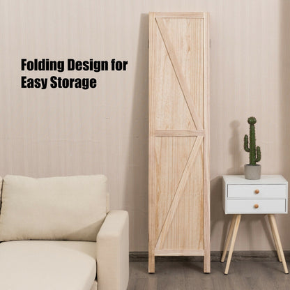 4 Panels Folding Wooden Room Divider, Natural Room Dividers   at Gallery Canada