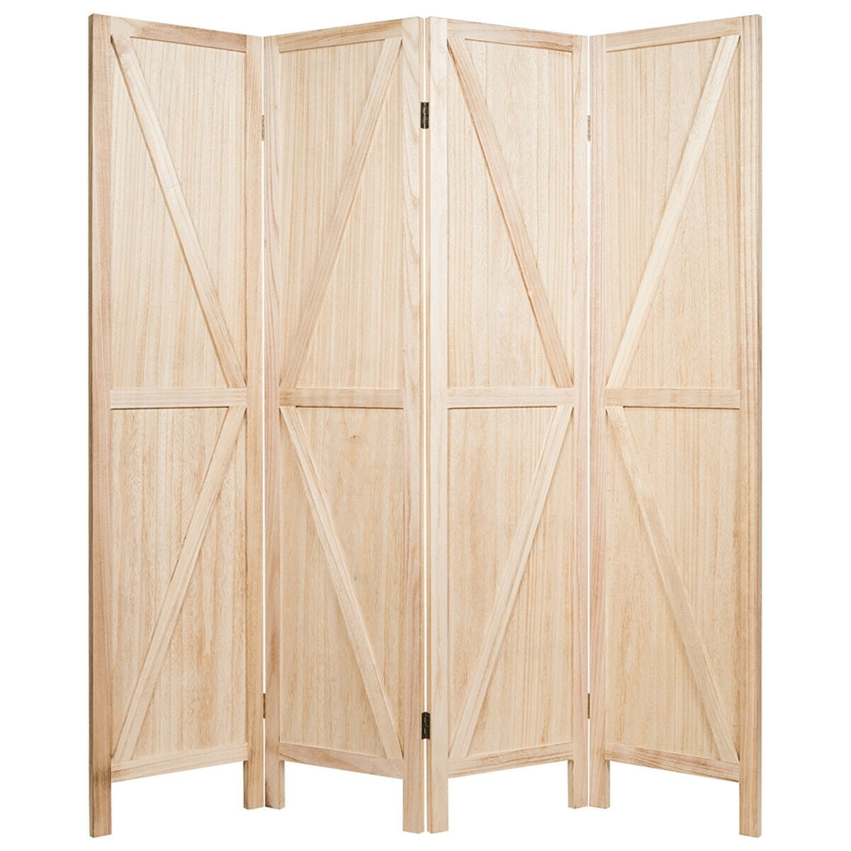 4 Panels Folding Wooden Room Divider, Natural Room Dividers   at Gallery Canada