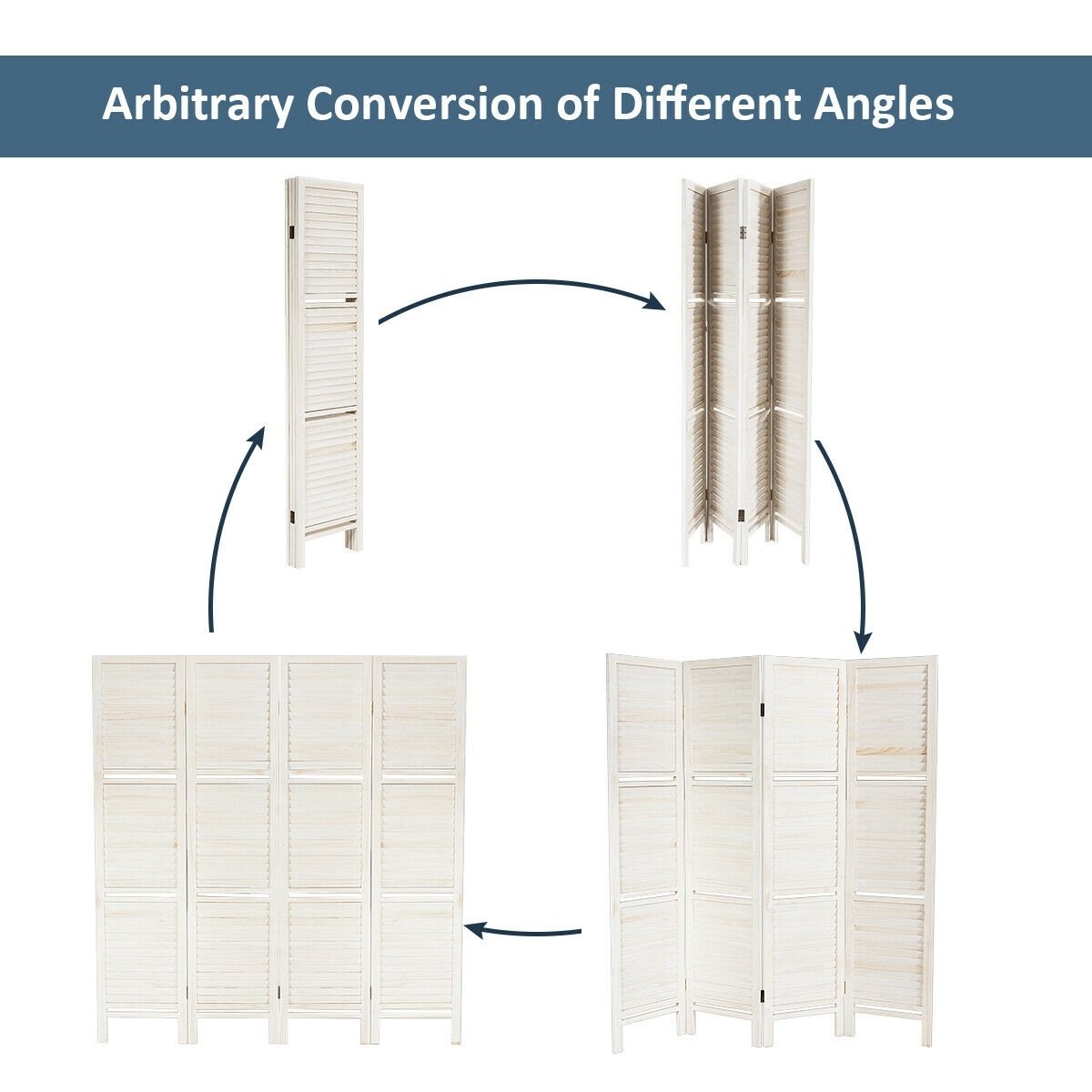 4 Panel Folding Room Divider Screen with 3 Display Shelves, White Room Dividers   at Gallery Canada