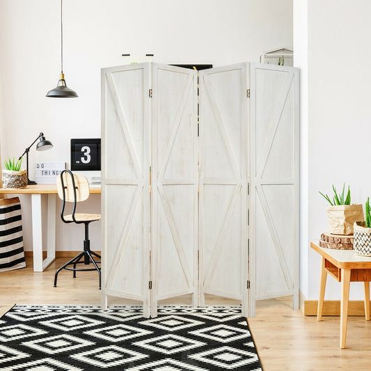 4 Panels Folding Wooden Room Divider, White Room Dividers White  at Gallery Canada