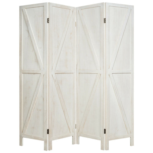 4 Panels Folding Wooden Room Divider, White