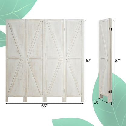 4 Panels Folding Wooden Room Divider, White Room Dividers   at Gallery Canada