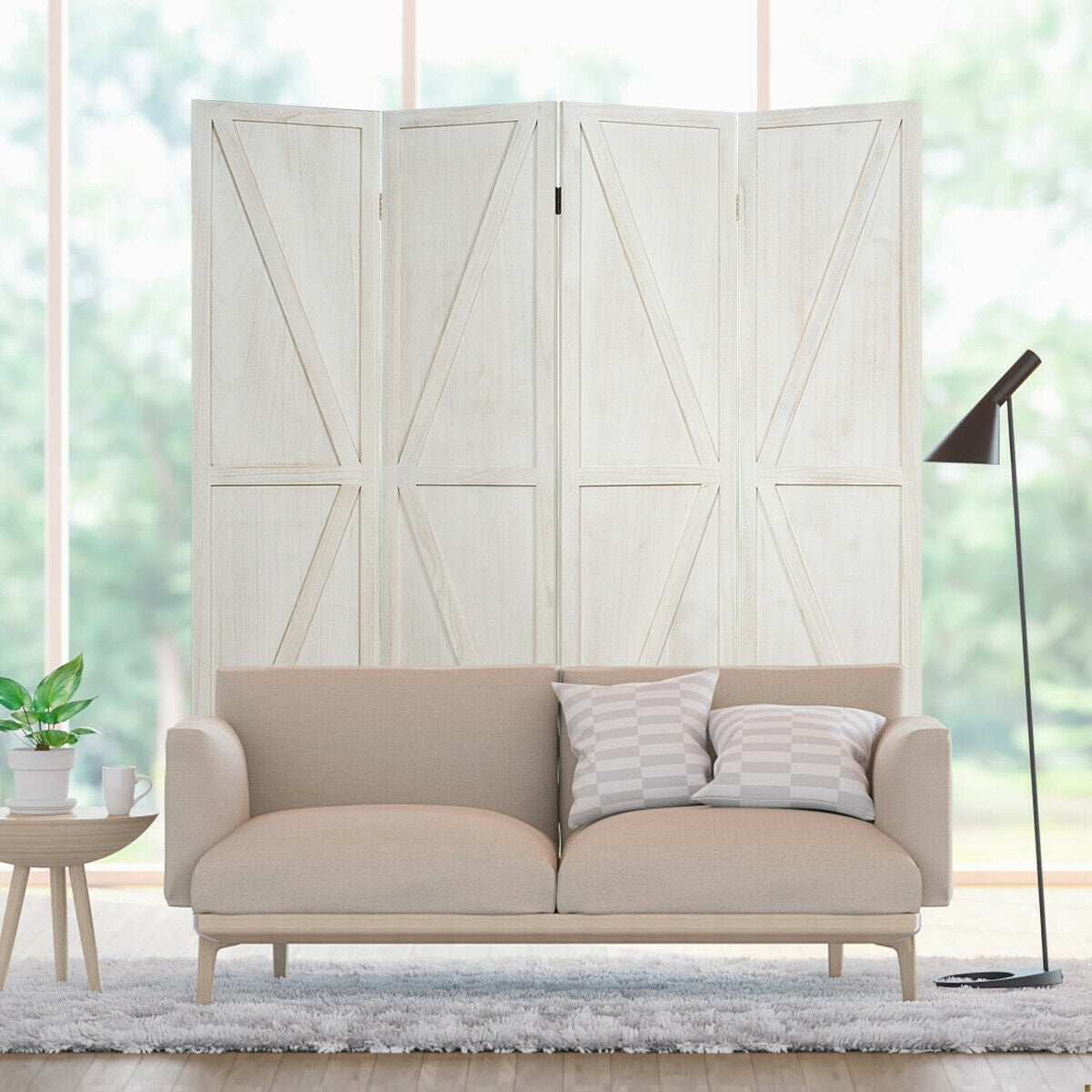 4 Panels Folding Wooden Room Divider, White Room Dividers   at Gallery Canada