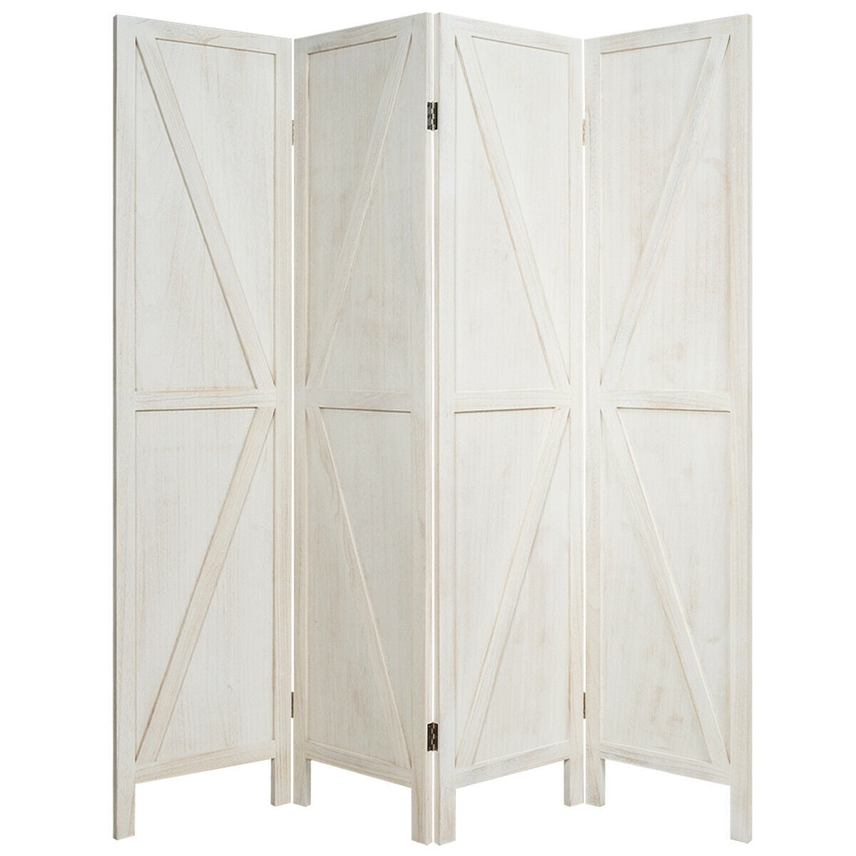 4 Panels Folding Wooden Room Divider, White Room Dividers   at Gallery Canada