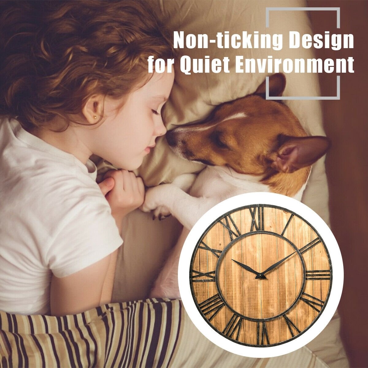 30 Inch Round Wall Clock Decorative Wooden Silent Clock with Battery, Brown Outdoor Decor   at Gallery Canada