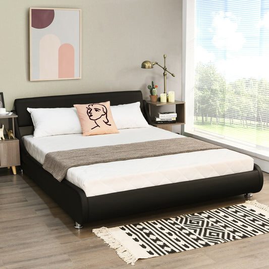 Full Size Faux Leather Upholstered Platform Bed Adjustable Headboard, Black - Gallery Canada
