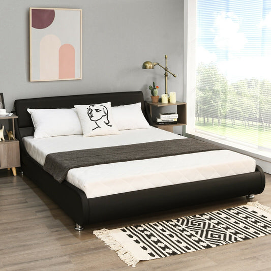 Queen Faux Leather Upholstered Platform Bed Frame Adjustable Headboard, Black - Gallery Canada