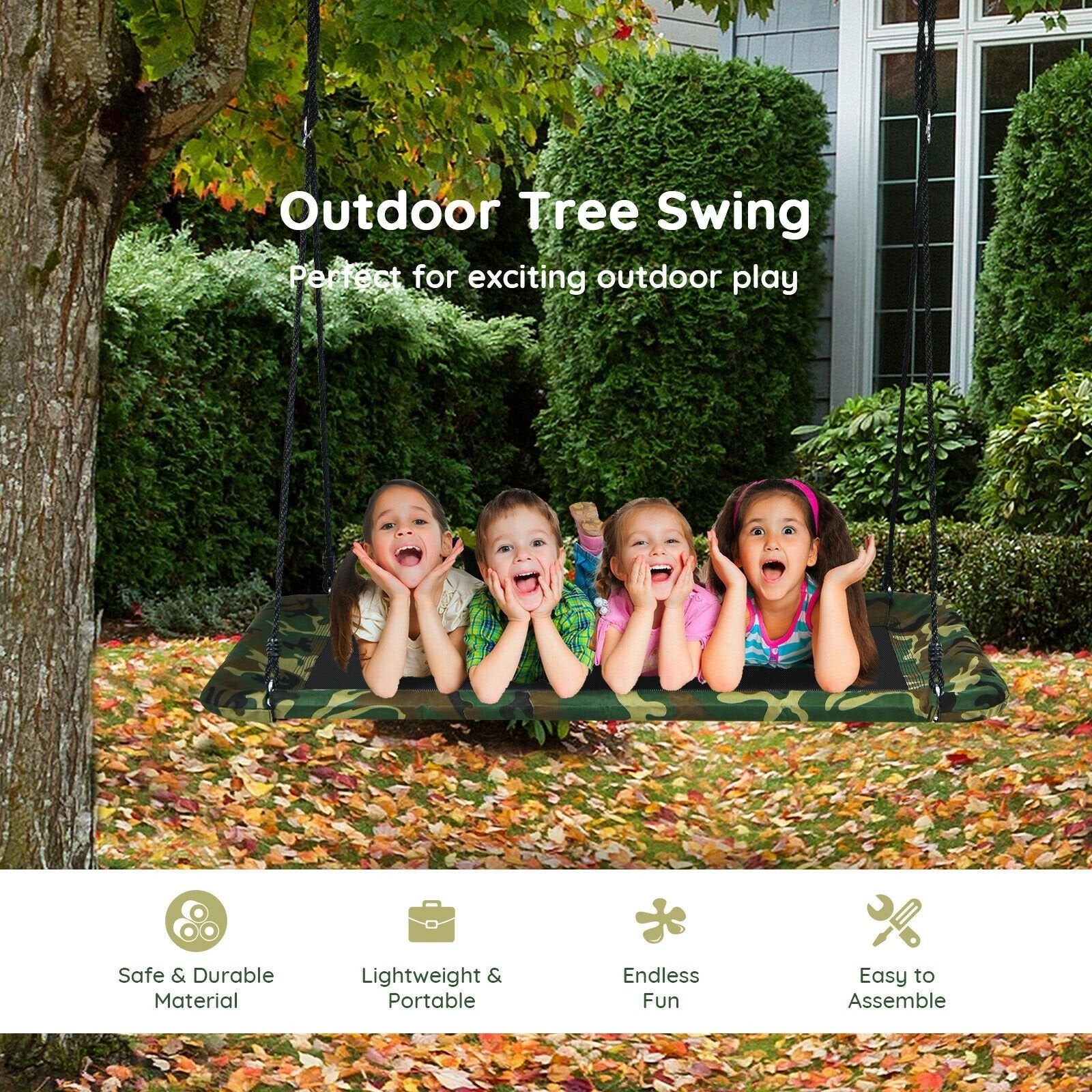 60 Inches Platform Tree Swing Outdoor with  2 Hanging Straps, Camouflage Swing & Playsets   at Gallery Canada