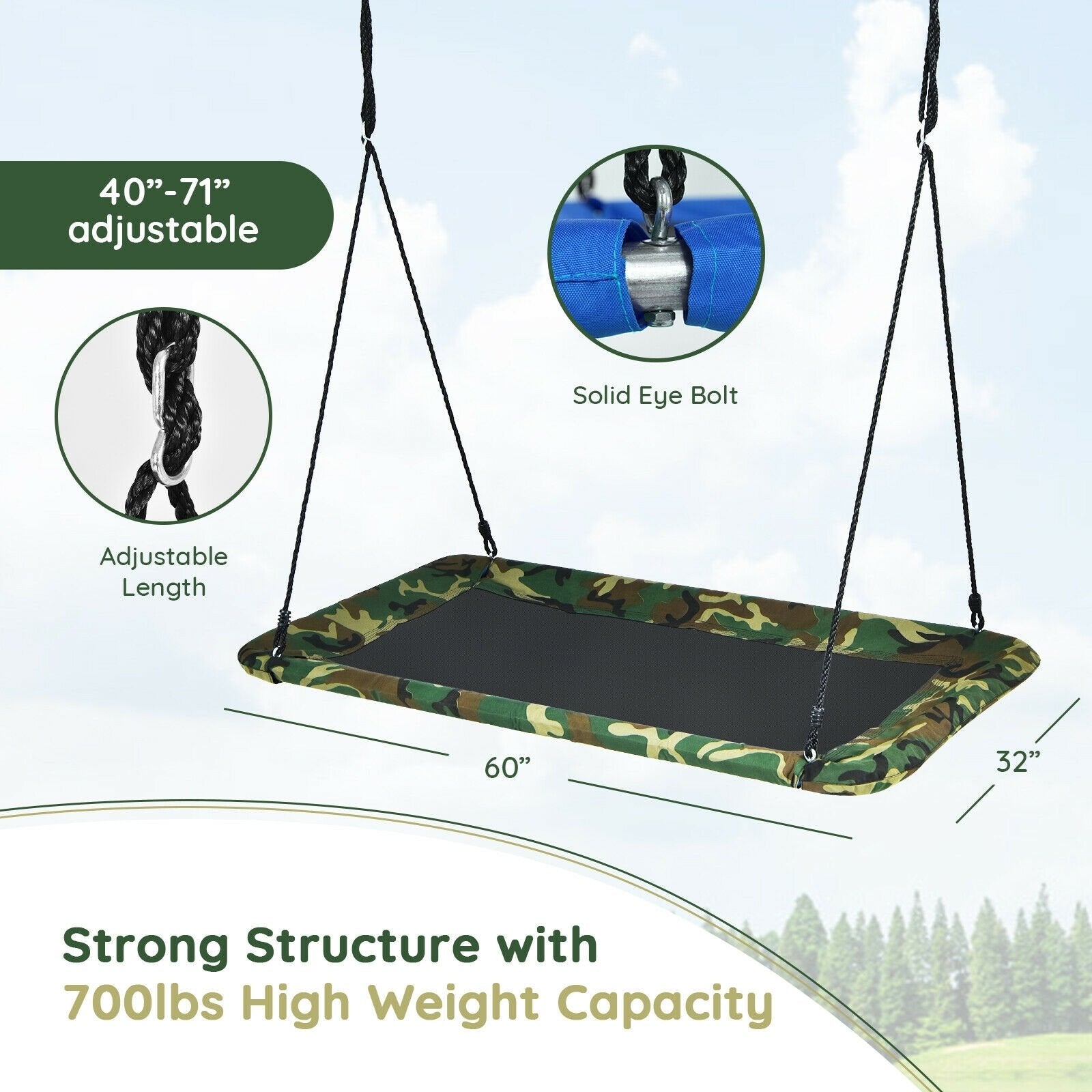 60 Inches Platform Tree Swing Outdoor with  2 Hanging Straps, Camouflage Swing & Playsets   at Gallery Canada