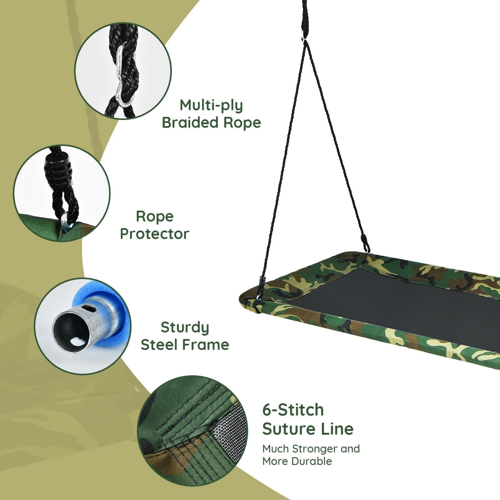 60 Inches Platform Tree Swing Outdoor with  2 Hanging Straps, Camouflage Swing & Playsets   at Gallery Canada