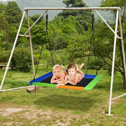 60 Inch Platform Tree Swing Outdoor with 2 Hanging Straps-Blue & Orange, Orange Swing & Playsets   at Gallery Canada