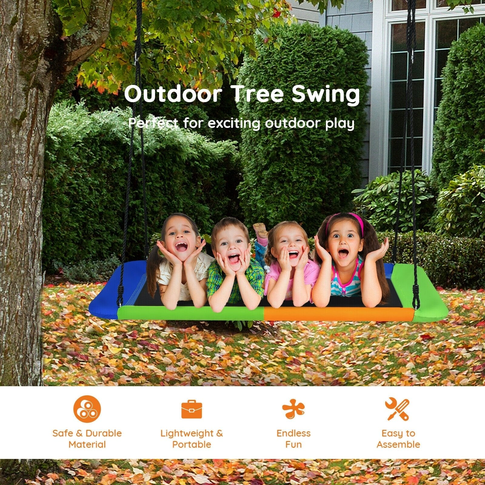 60 Inch Platform Tree Swing Outdoor with 2 Hanging Straps-Blue & Orange, Orange Swing & Playsets   at Gallery Canada