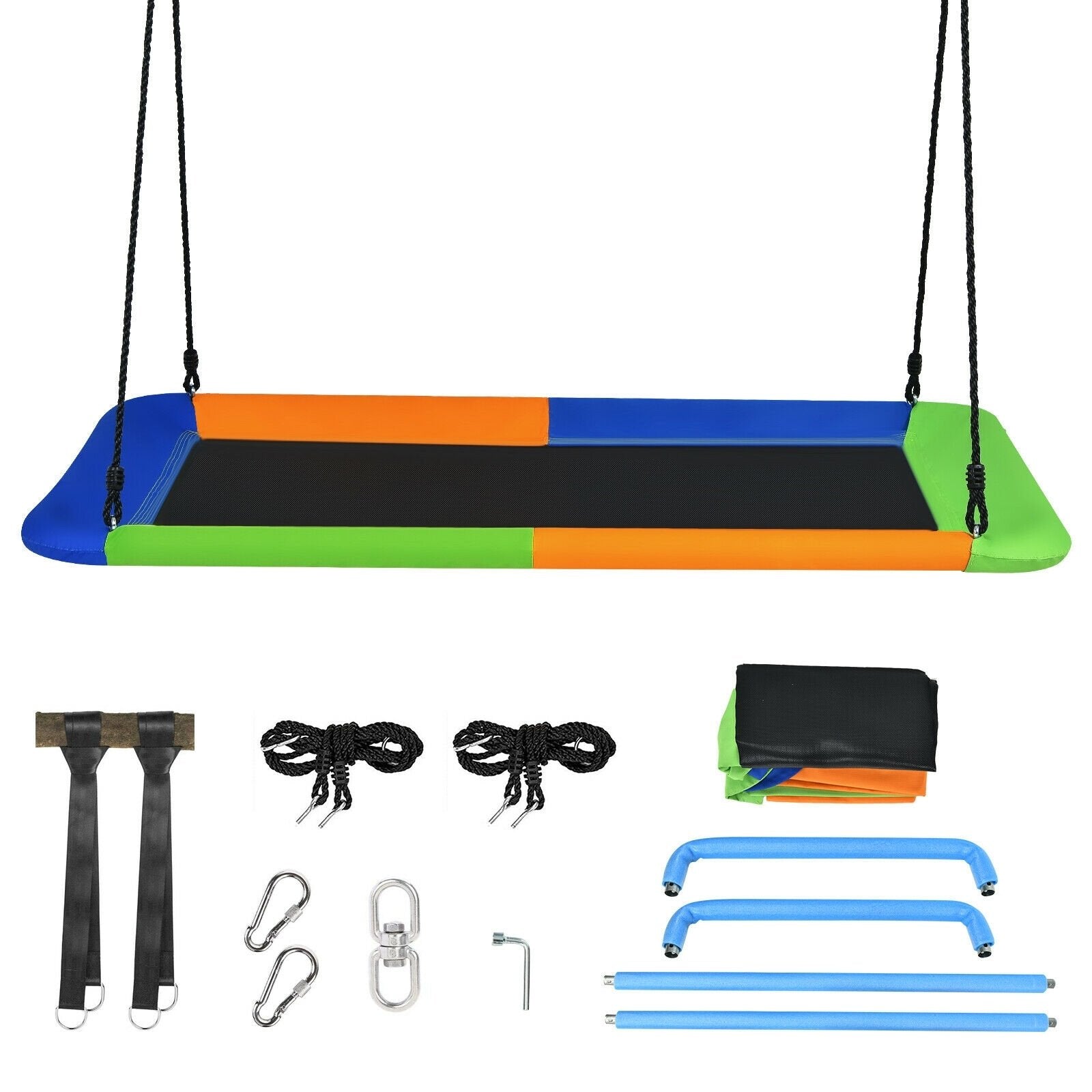 60 Inch Platform Tree Swing Outdoor with 2 Hanging Straps-Blue & Orange, Orange Swing & Playsets   at Gallery Canada