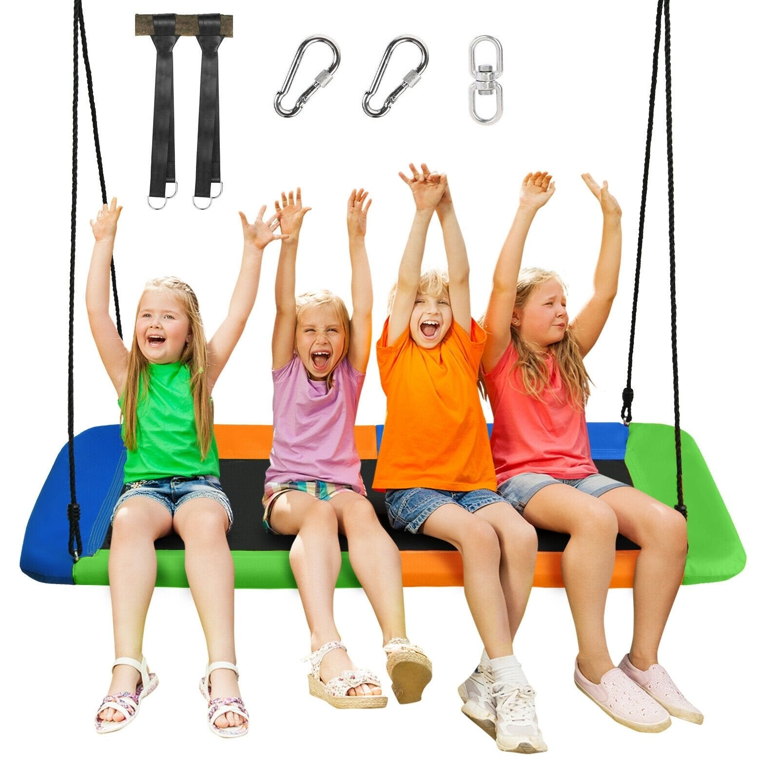 60 Inch Platform Tree Swing Outdoor with 2 Hanging Straps-Blue & Orange, Orange Swing & Playsets   at Gallery Canada