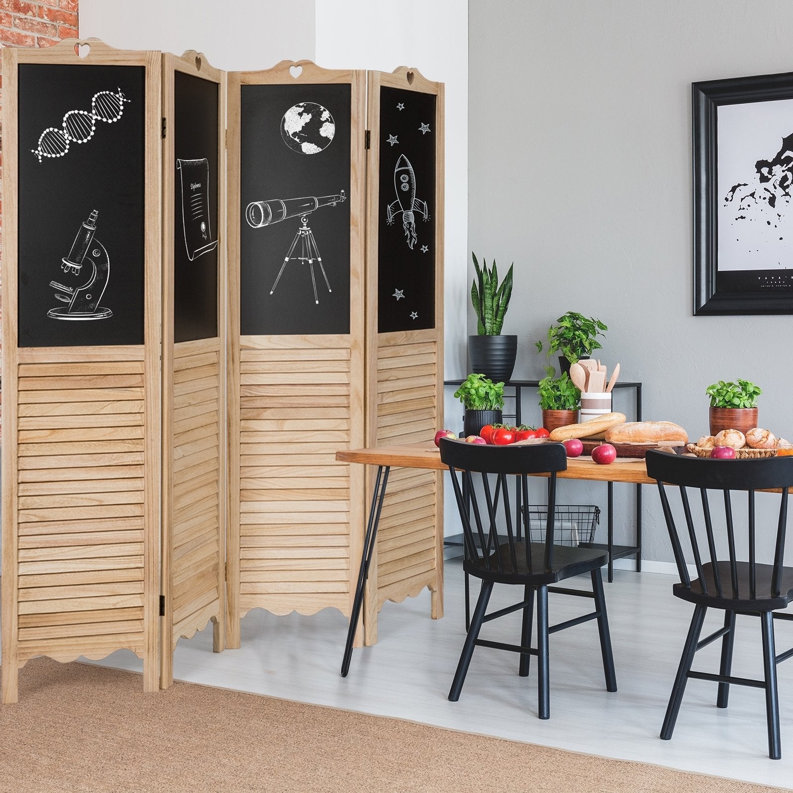 4-Panel Folding Privacy Room Divider Screen with Chalkboard , Natural Room Dividers   at Gallery Canada