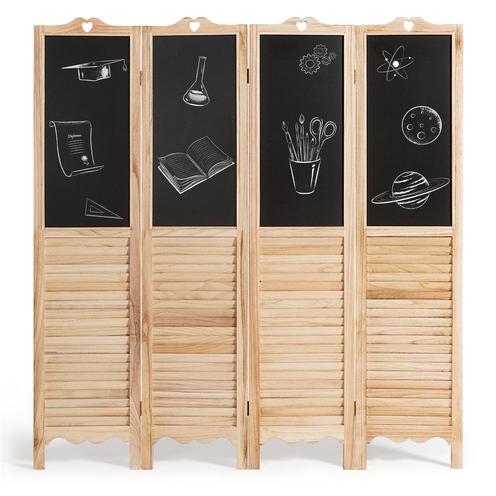 4-Panel Folding Privacy Room Divider Screen with Chalkboard , Natural Room Dividers   at Gallery Canada