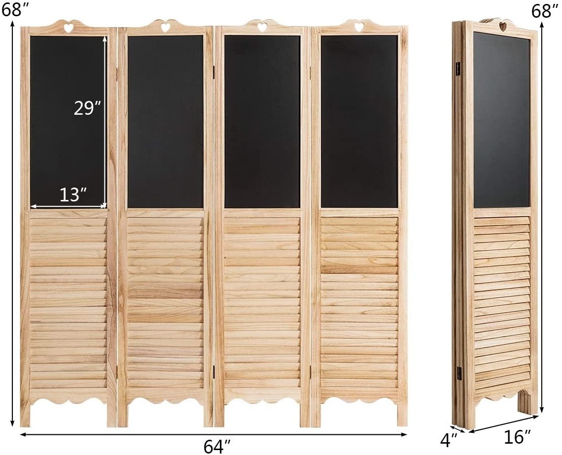 4-Panel Folding Privacy Room Divider Screen with Chalkboard , Natural Room Dividers   at Gallery Canada