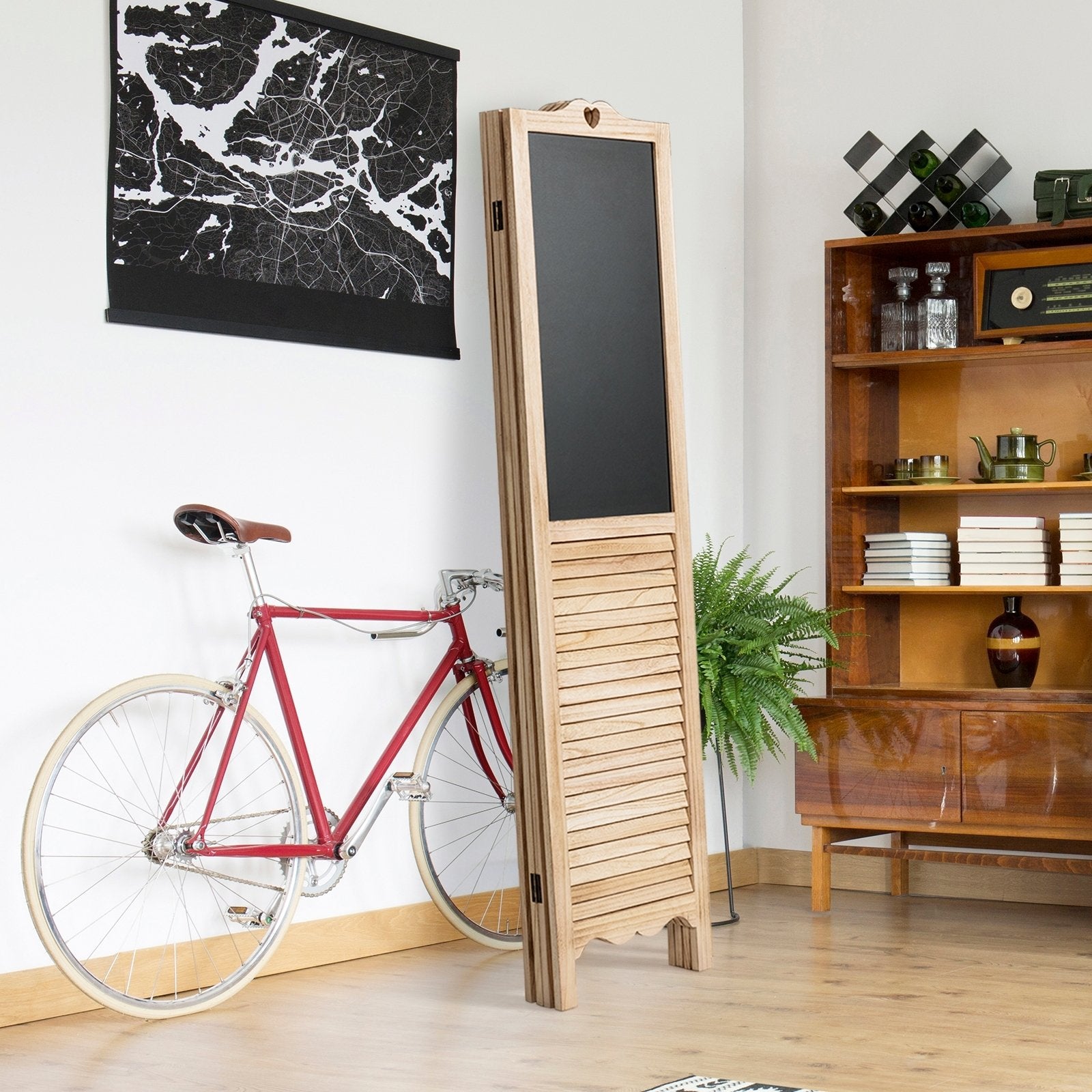 4-Panel Folding Privacy Room Divider Screen with Chalkboard , Natural Room Dividers   at Gallery Canada