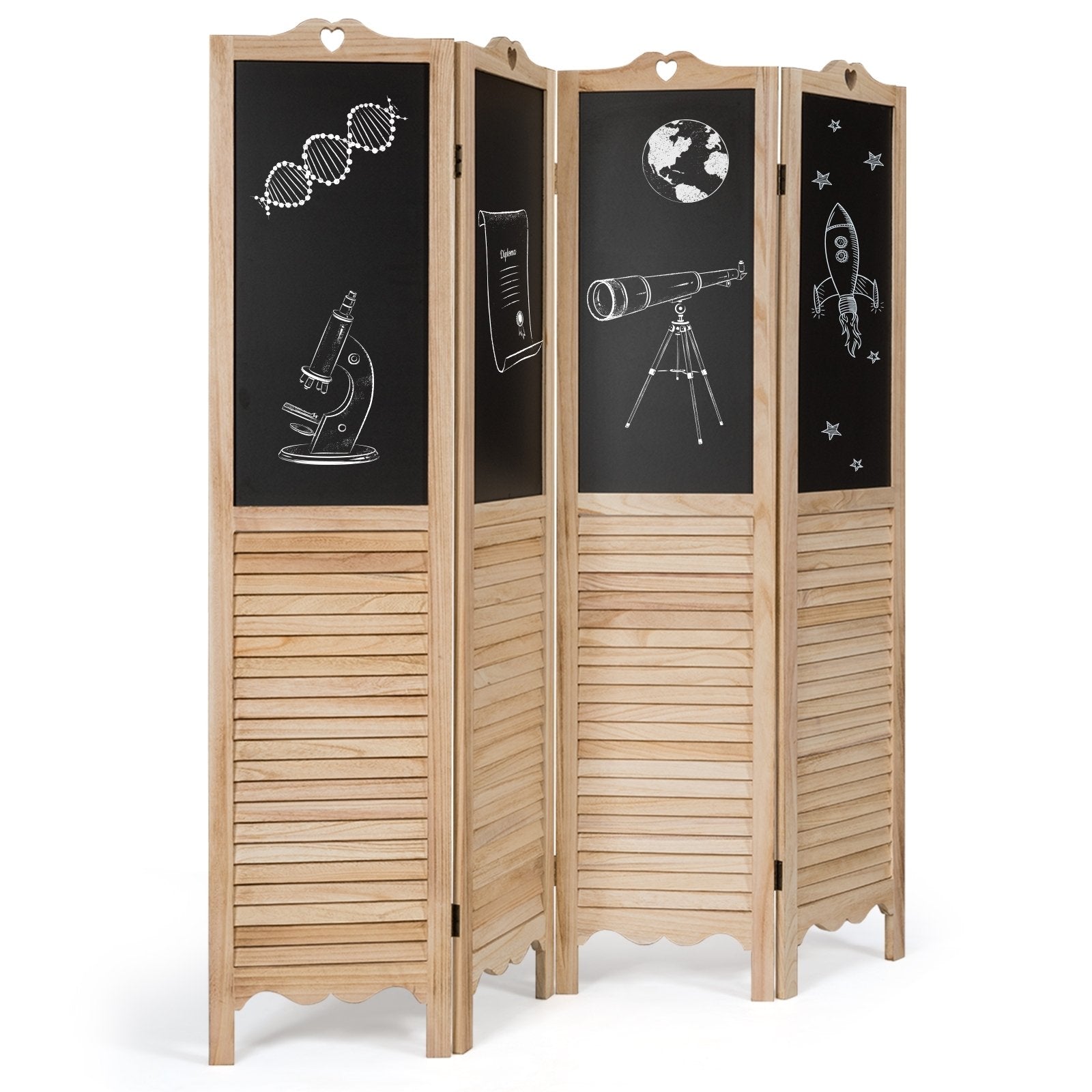 4-Panel Folding Privacy Room Divider Screen with Chalkboard , Natural Room Dividers   at Gallery Canada