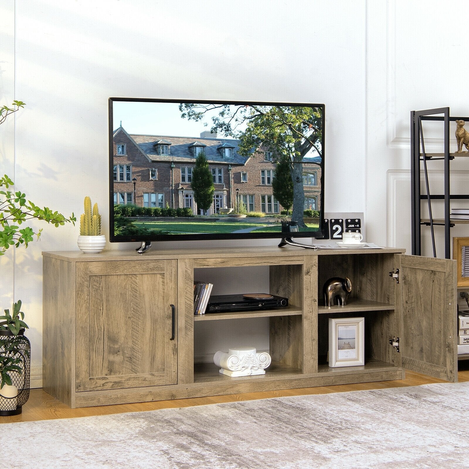 58 Inch TV Stand with 1500W Faux Fireplace for TVs up to 65 Inch, Natural - Gallery Canada