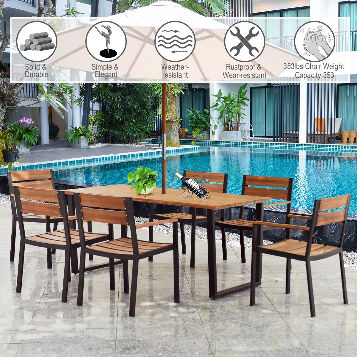 Patented 7 Pieces Patented Outdoor Patio Dining Table Set with Hole, Natural Patio Dining Sets   at Gallery Canada