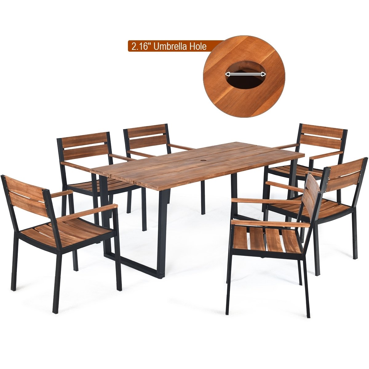 Patented 7 Pieces Patented Outdoor Patio Dining Table Set with Hole, Natural Patio Dining Sets   at Gallery Canada