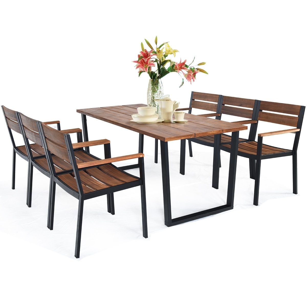 Patented 7 Pieces Patented Outdoor Patio Dining Table Set with Hole, Natural Patio Dining Sets   at Gallery Canada