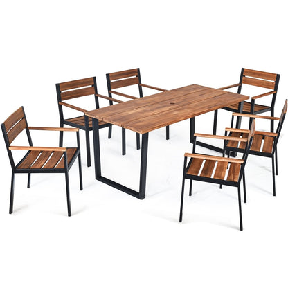 Patented 7 Pieces Patented Outdoor Patio Dining Table Set with Hole, Natural Patio Dining Sets   at Gallery Canada