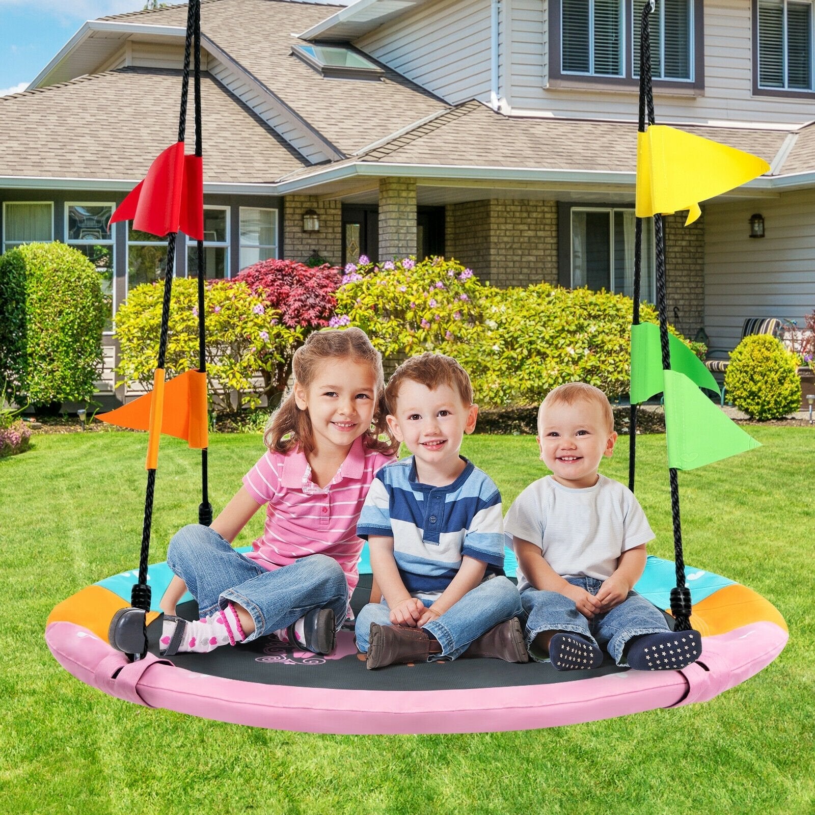 40 Inch Flying Saucer Tree Swing with Hanging Straps Monkey, Pink Swing & Playsets   at Gallery Canada