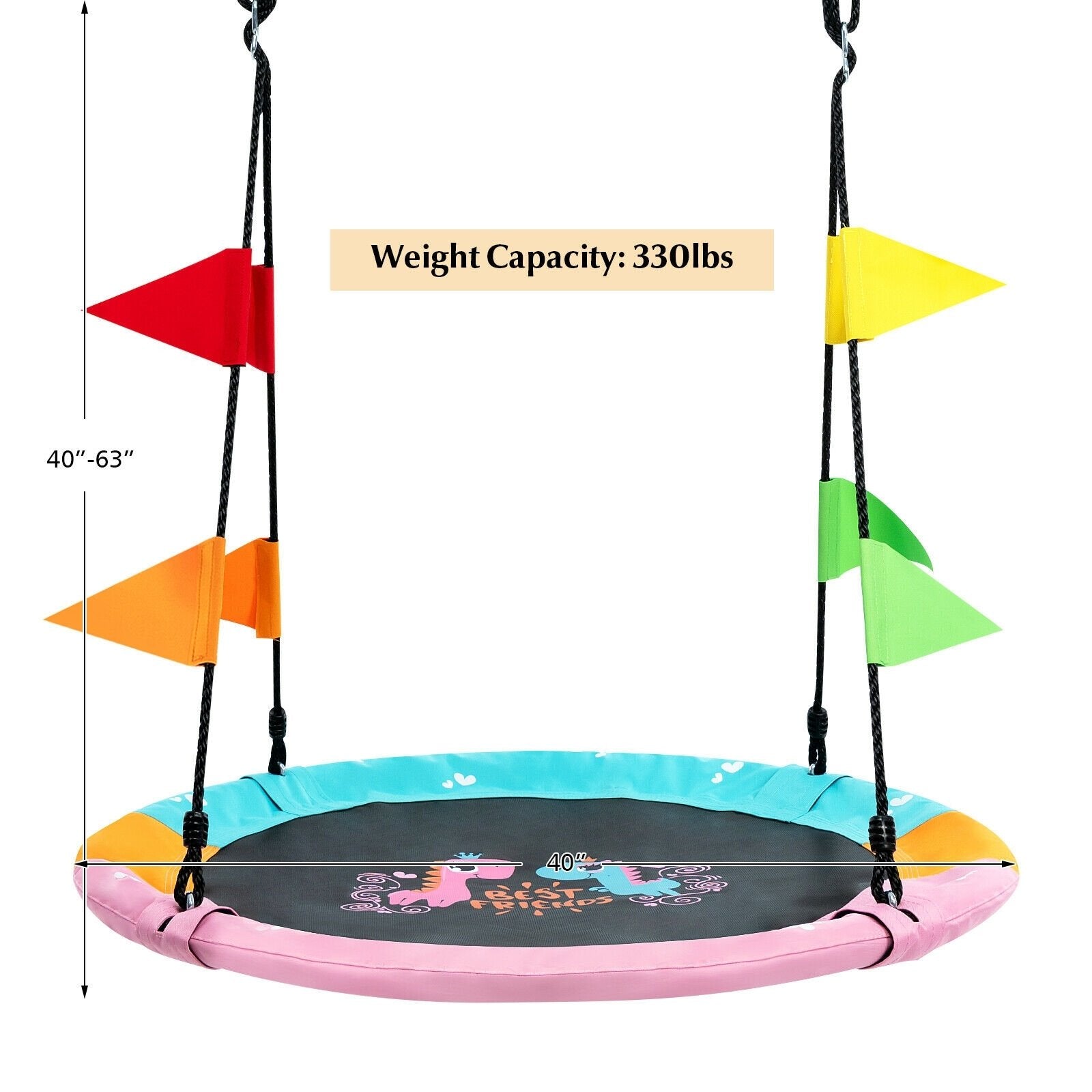 40 Inch Flying Saucer Tree Swing with Hanging Straps Monkey, Pink Swing & Playsets   at Gallery Canada