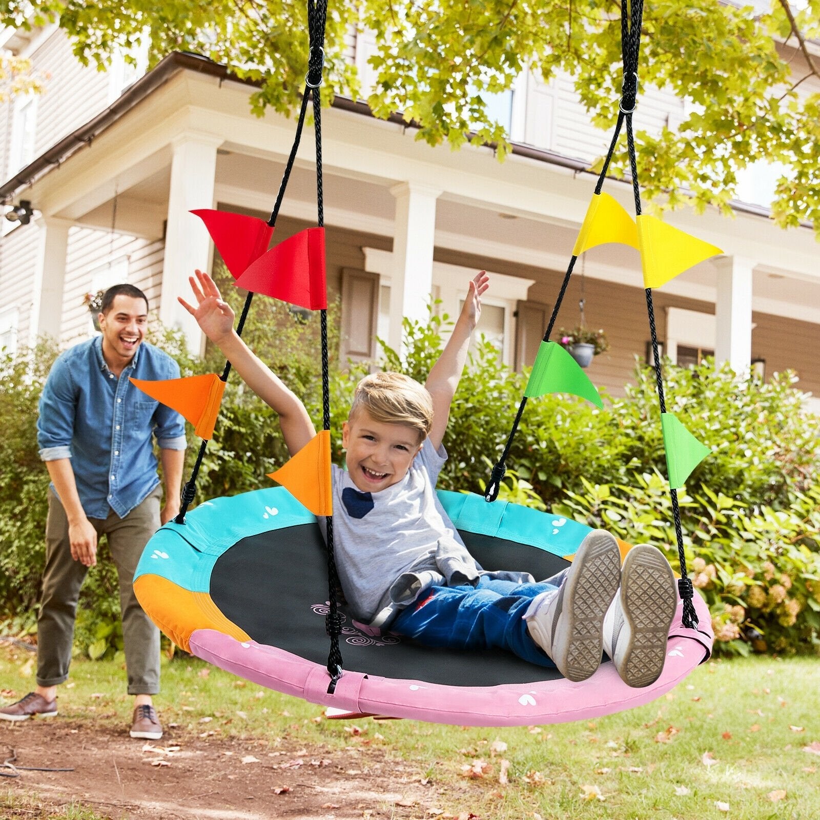 40 Inch Flying Saucer Tree Swing with Hanging Straps Monkey, Pink Swing & Playsets   at Gallery Canada