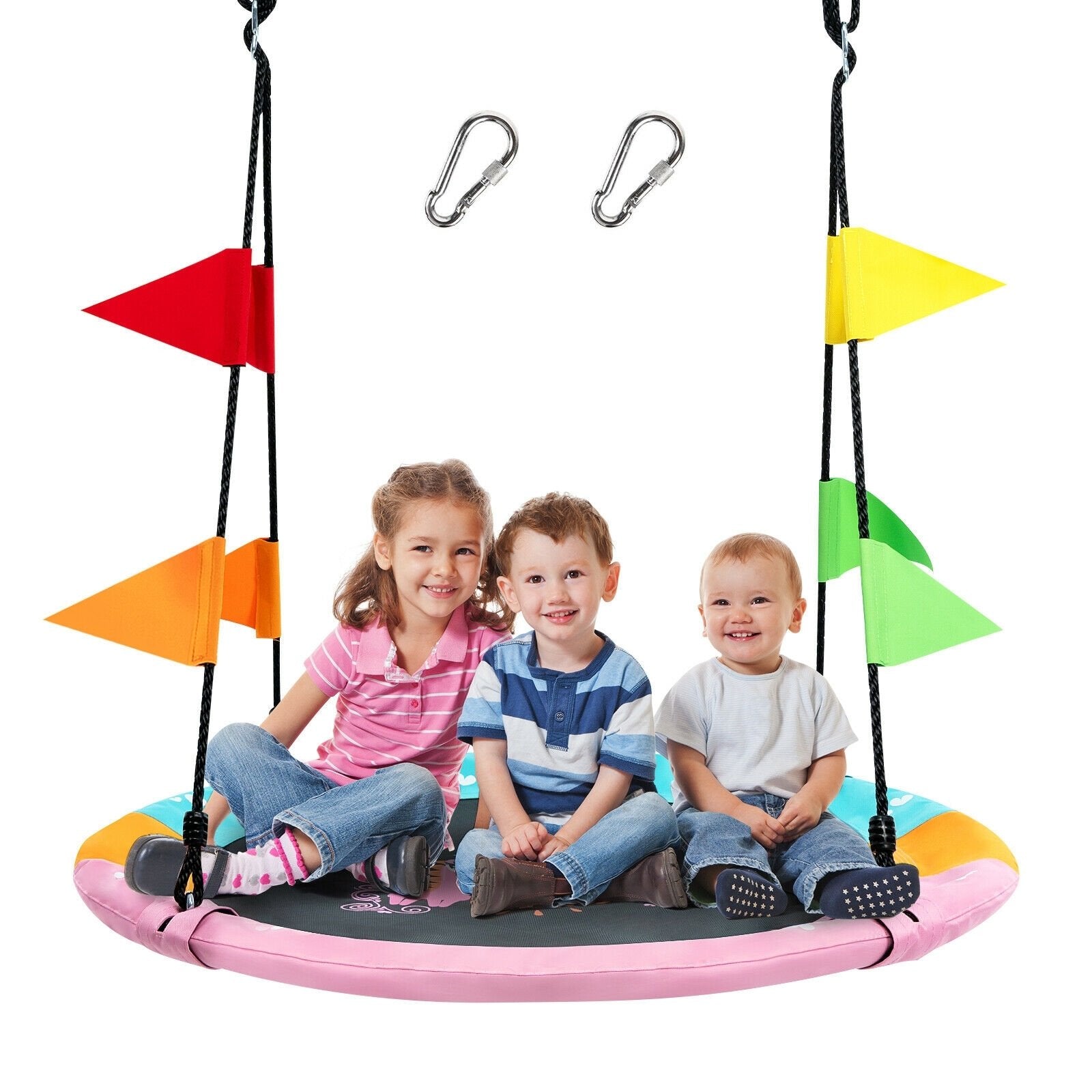 40 Inch Flying Saucer Tree Swing with Hanging Straps Monkey, Pink Swing & Playsets   at Gallery Canada