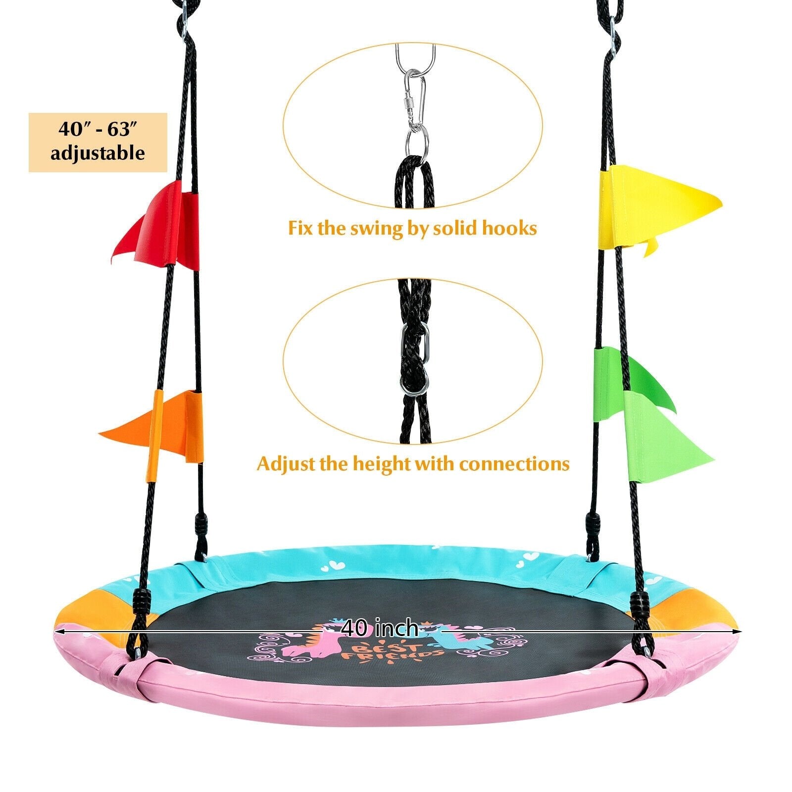 40 Inch Flying Saucer Tree Swing with Hanging Straps Monkey, Pink Swing & Playsets   at Gallery Canada