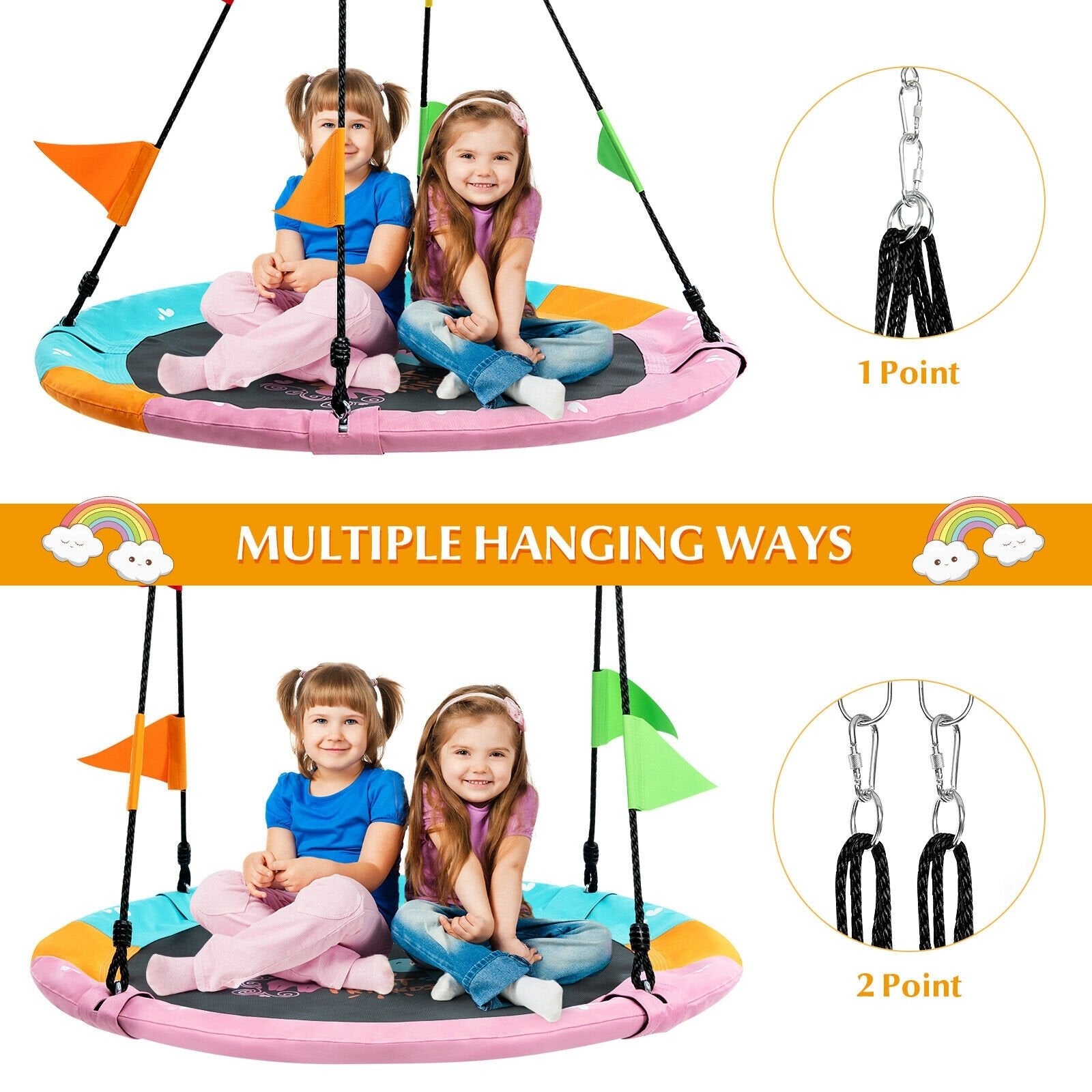 40 Inch Flying Saucer Tree Swing with Hanging Straps Monkey, Pink Swing & Playsets   at Gallery Canada