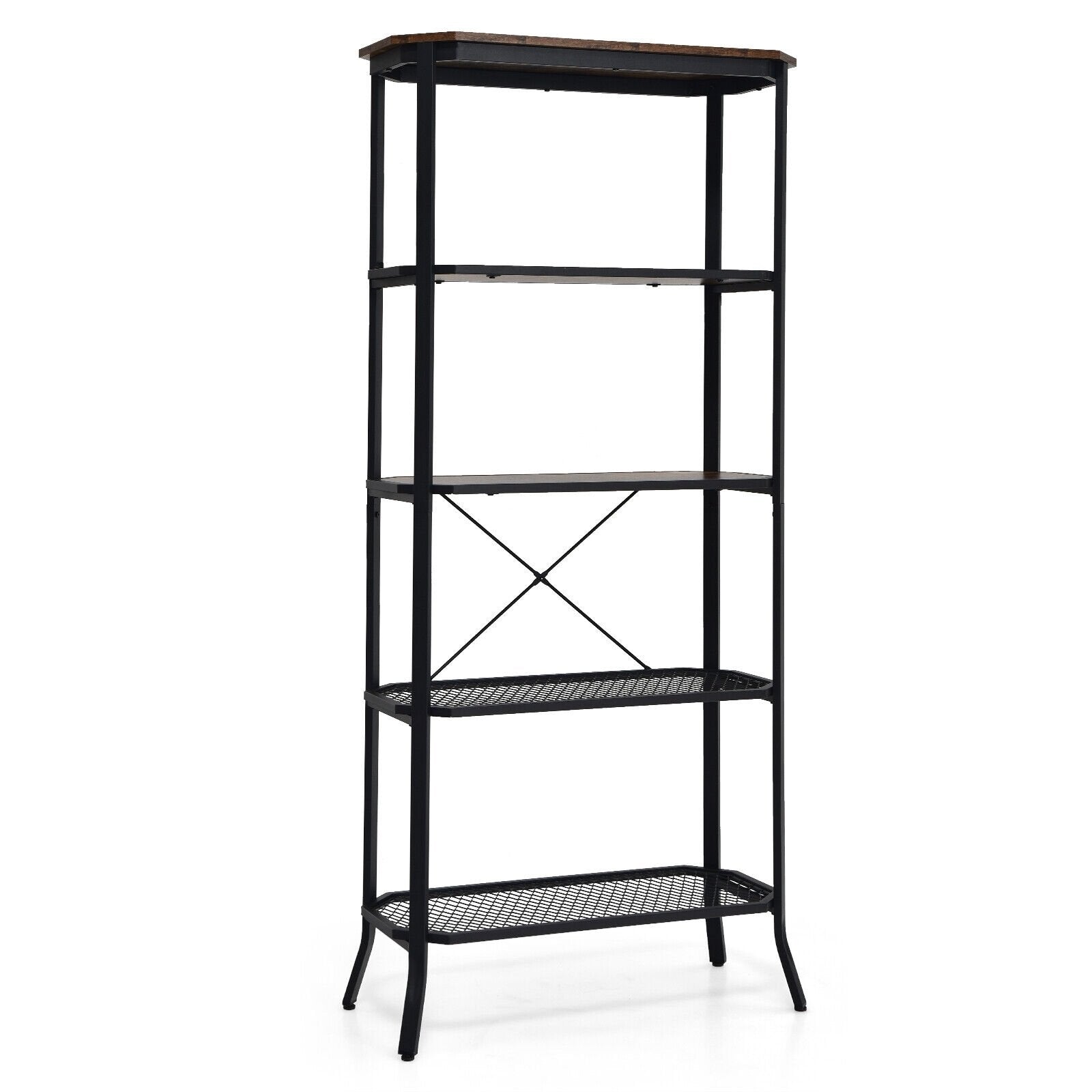 Industrial 5-Layer Bookshelf with Out-Stretched Legs, Rustic Brown Bookcases   at Gallery Canada