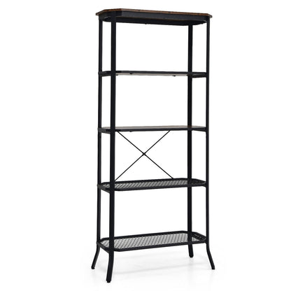 Industrial 5-Layer Bookshelf with Out-Stretched Legs, Rustic Brown - Gallery Canada