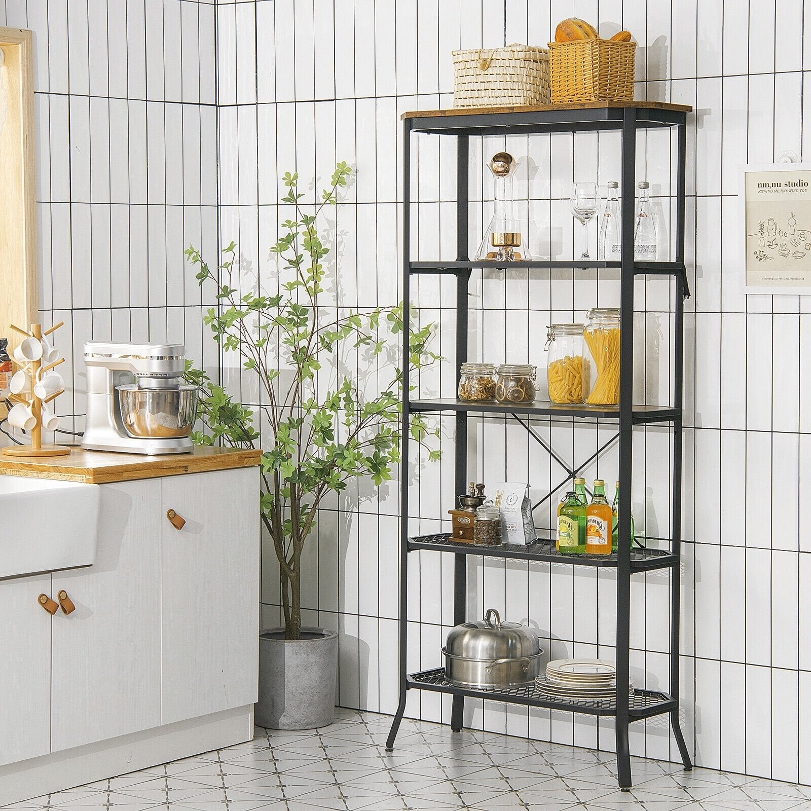 Industrial 5-Layer Bookshelf with Out-Stretched Legs, Rustic Brown Bookcases   at Gallery Canada