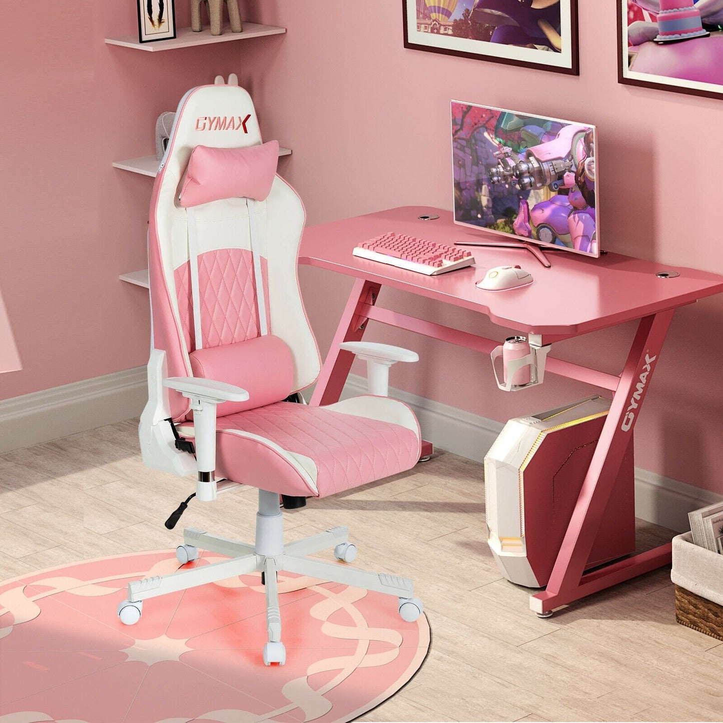 Ergonomic High Back Computer Desk Chair with Headrest and Lumbar Support, Pink Gaming Chairs   at Gallery Canada