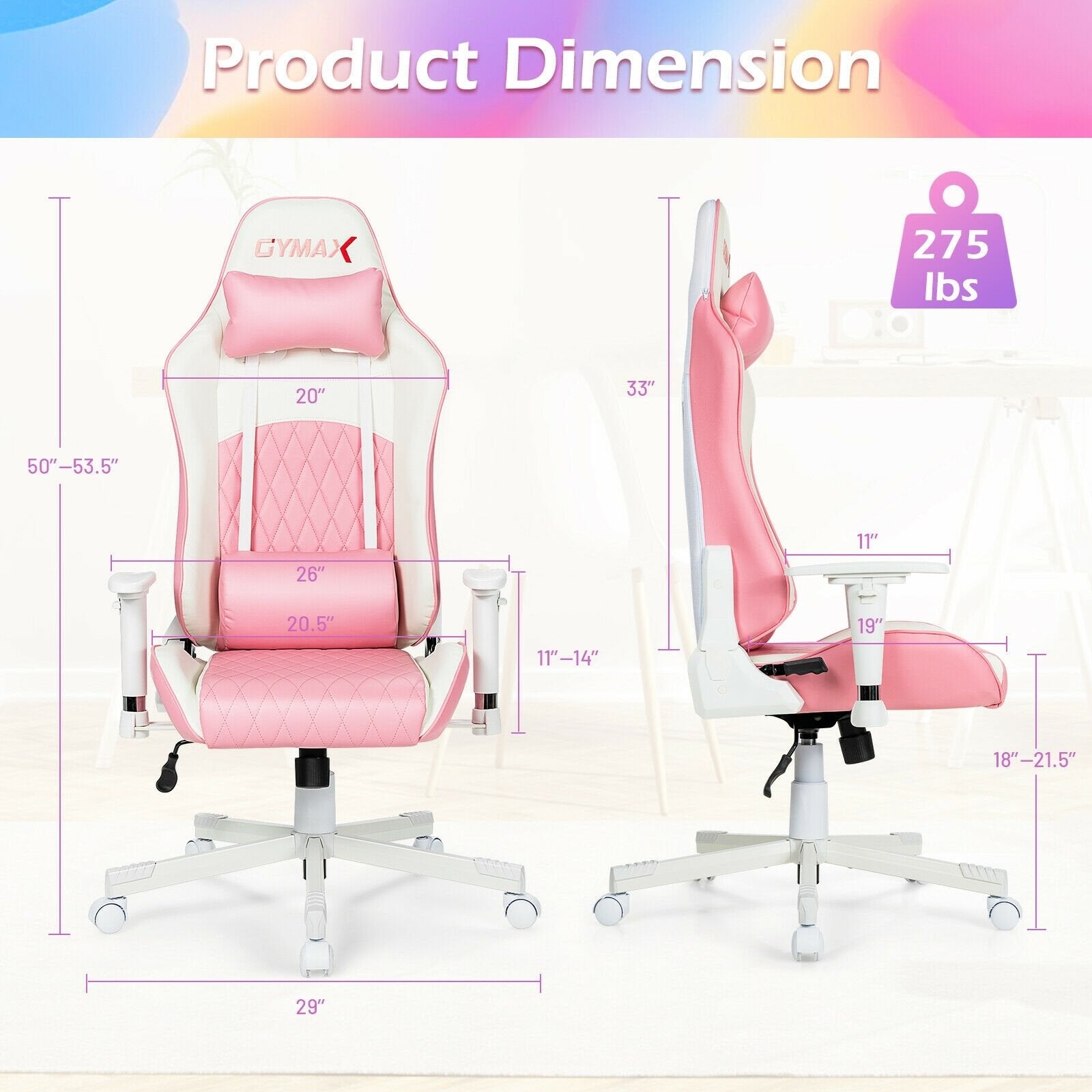 Ergonomic High Back Computer Desk Chair with Headrest and Lumbar Support, Pink Gaming Chairs   at Gallery Canada