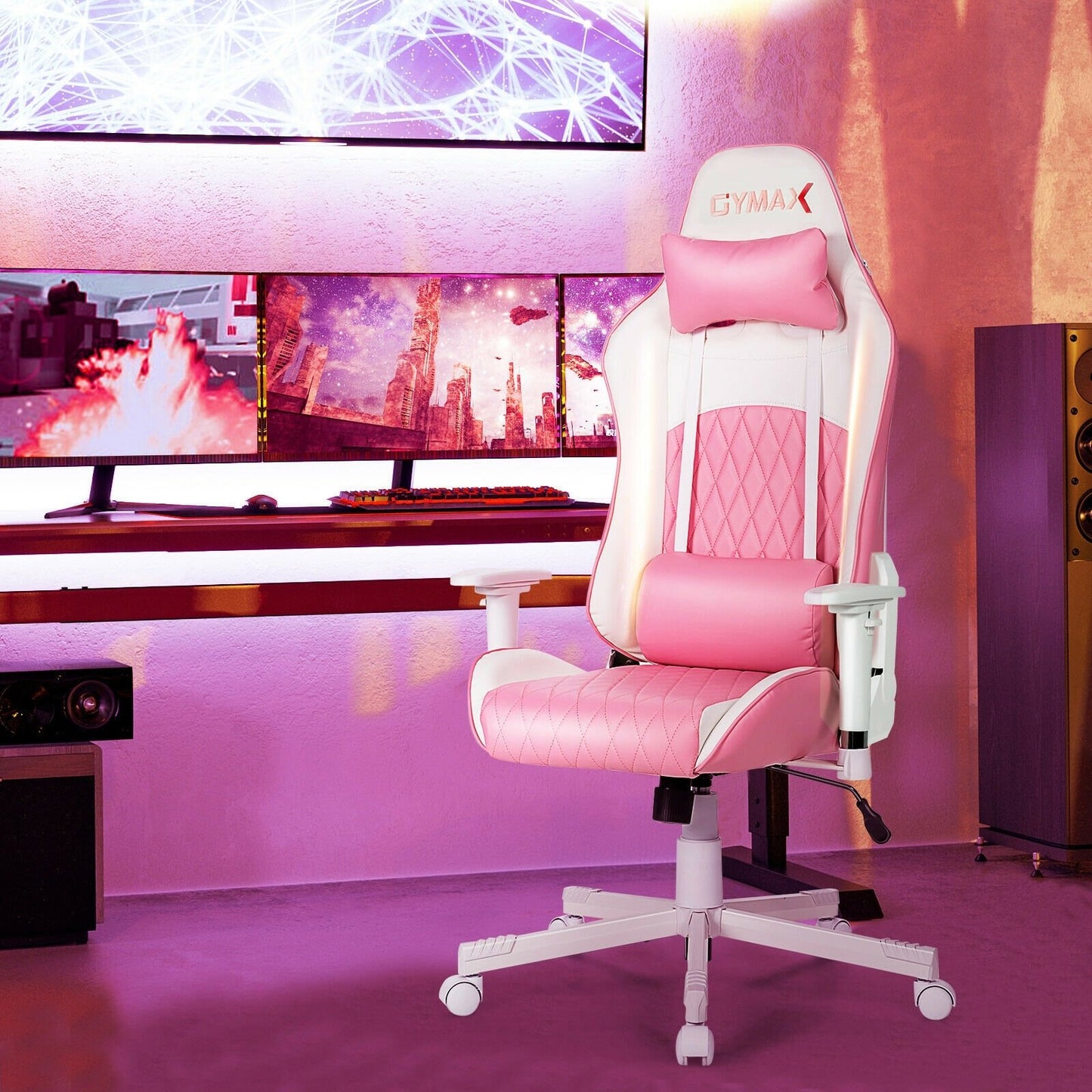 Ergonomic High Back Computer Desk Chair with Headrest and Lumbar Support, Pink Gaming Chairs   at Gallery Canada