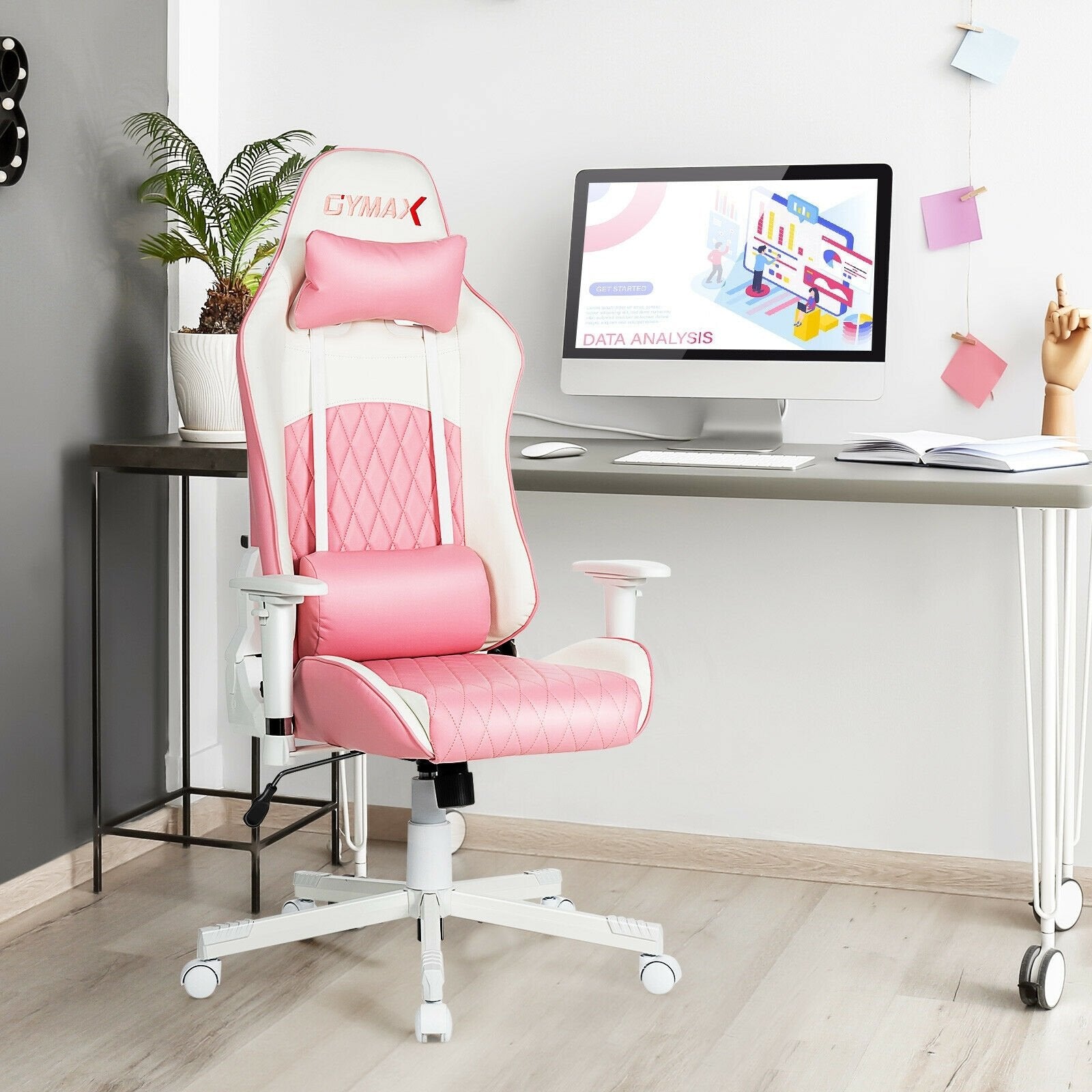 Ergonomic High Back Computer Desk Chair with Headrest and Lumbar Support, Pink Gaming Chairs   at Gallery Canada